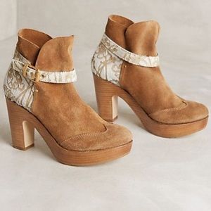 Anthropologie Strena Calf Hair Tan Leather Booties